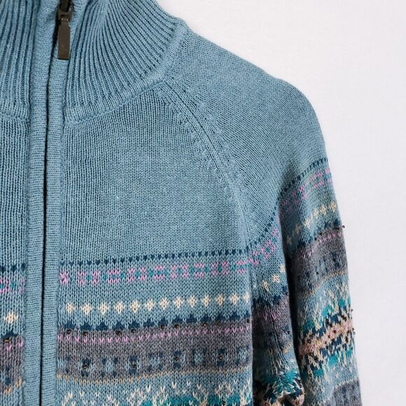 Eddie Bauer Collectibles Womens Cardigan Angora Fair Isle Beaded Nordic Size M - Picture 3 of 11